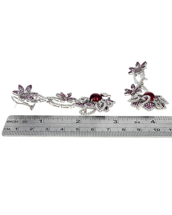 Diana M. Tourmaline, Sapphire and Diamond Flower Dangle Earrings